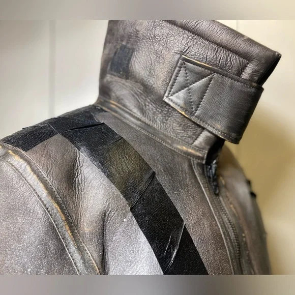 Balenciaga Paint Logo Taped Genuine Shearling Bomber Jacket - Picture 7 of 16